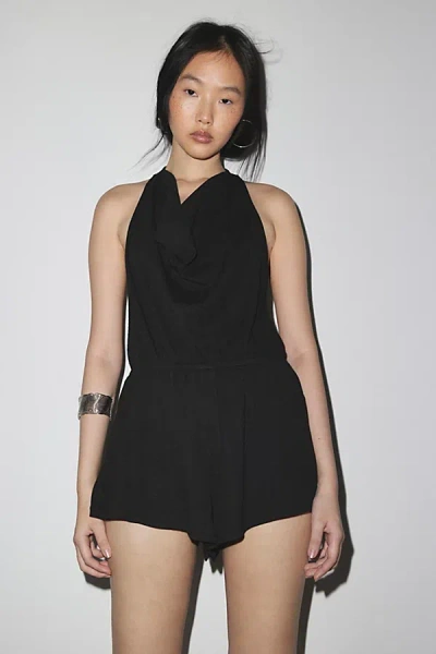 Out From Under Sandwash Cowl Halter Romper In Black, Women's At Urban Outfitters