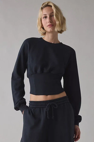 Out From Under Sculpt Fleece Cropped Pullover Top In Black, Women's At Urban Outfitters