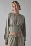 Out From Under Sculpt Fleece Cropped Pullover Top In Grey, Women's At Urban Outfitters In Gray