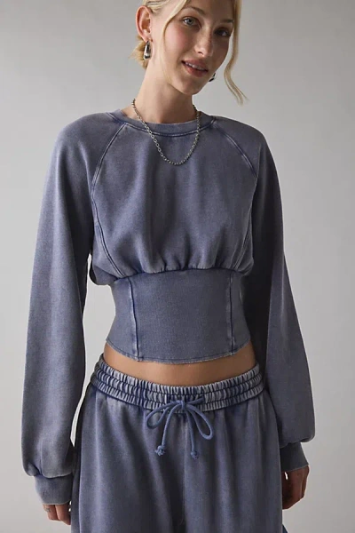 Out From Under Sculpt Fleece Cropped Pullover Top In Navy, Women's At Urban Outfitters In Blue