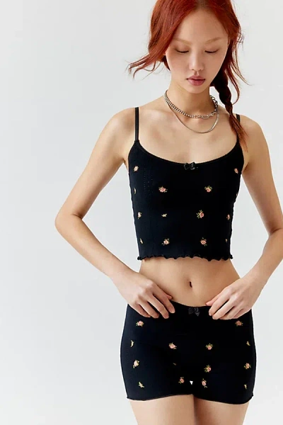 Out From Under Seamless Embroidered Cami & Short Set In Black, Women's At Urban Outfitters