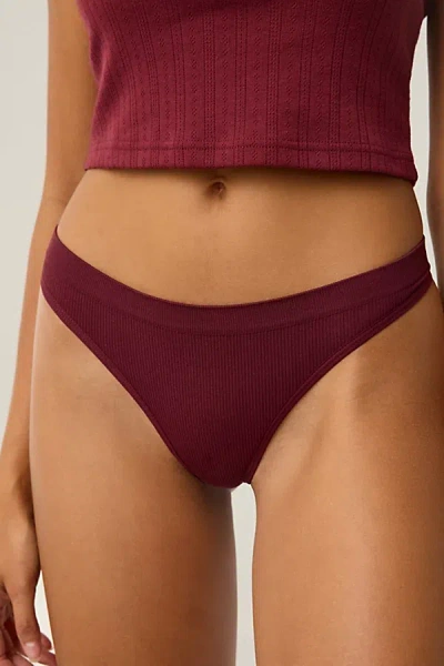 Out From Under Seamless Ribbed Thong In Maroon, Women's At Urban Outfitters In Burgundy
