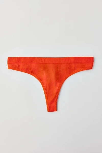 Out From Under Seamless Ribbed Thong In Orange, Women's At Urban Outfitters In Red