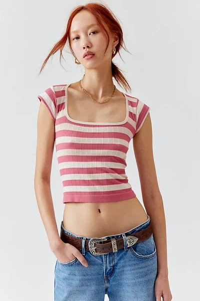 Out From Under Seamless Striped Tee In Red, Women's At Urban Outfitters