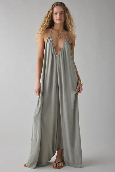 Out From Under Seas The Day Backless Halter Gauze Jumpsuit In Desert Sage, Women's At Urban Outfitters