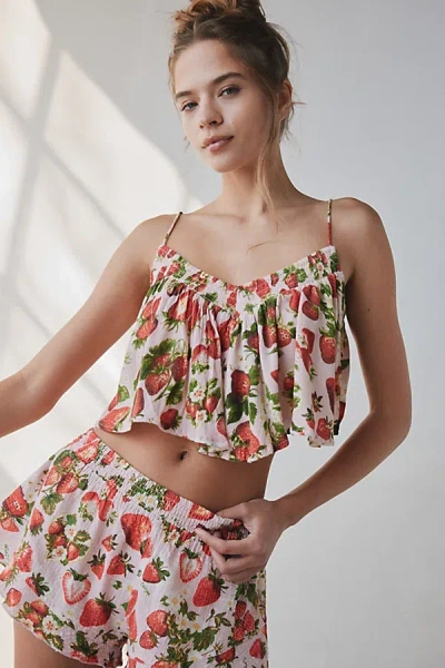 Out From Under Seaside Bow-strap Babydoll Cami In Strawberry Print, Women's At Urban Outfitters In Strawberry Print