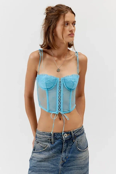 Out From Under Seaside Mesh Corset In Sky, Women's At Urban Outfitters