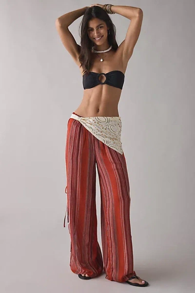 Out From Under Seaside Side-tie Wide-leg Pant In Red Stripe, Women's At Urban Outfitters