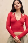 Out From Under Seeing Double Long Sleeve Top In Red, Women's At Urban Outfitters