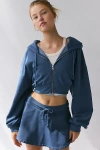 Out From Under Selene Cropped Zip-up Hoodie Sweatshirt In Dark Blue, Women's At Urban Outfitters