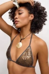 Out From Under Sequin Triangle Bikini Top In Grey, Women's At Urban Outfitters In Grey