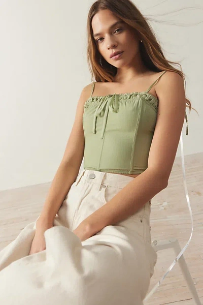 Out From Under Sheena Ruffle Lace-up Corset In Green, Women's At Urban Outfitters
