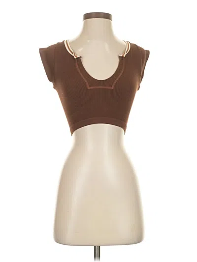 Pre-owned Out From Under Short Sleeve Top Brown Scoop Neck Tops