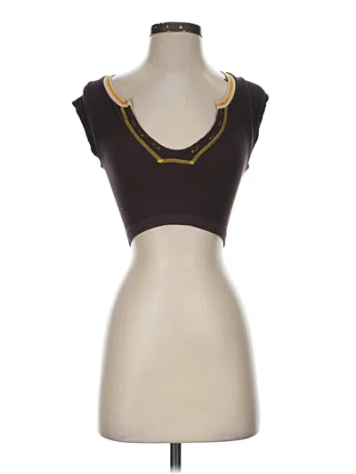 Pre-owned Out From Under Short Sleeve Top Brown Sweetheart Neckline Tops