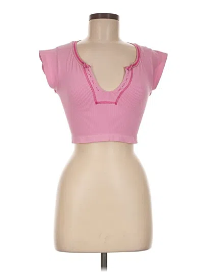Pre-owned Out From Under Short Sleeve Top Pink Sweetheart Neckline Tops