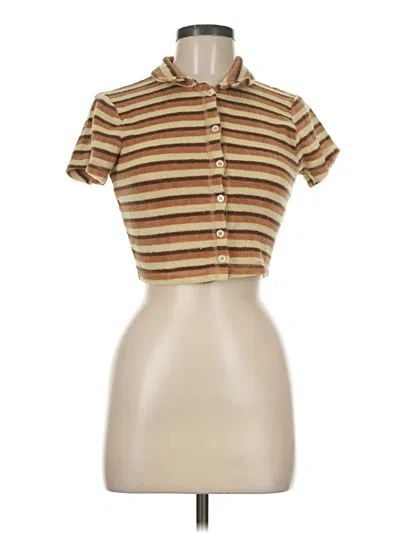 Pre-owned Out From Under Short Sleeve Top Tan Collared Neckline Tops
