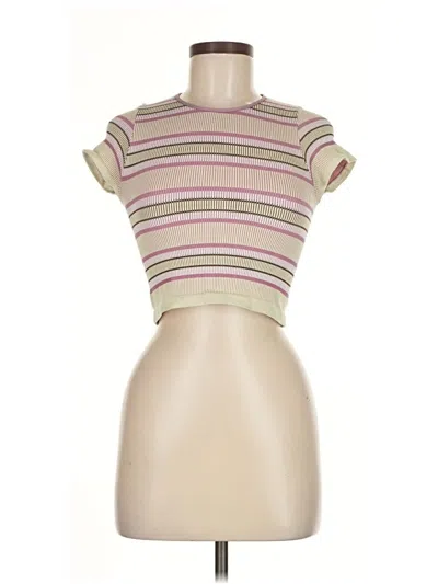 Pre-owned Out From Under Short Sleeve Top Tan High Neck Tops In Brown