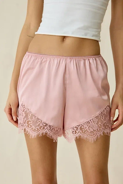 Out From Under Slip Away Lace Trim Satin Short In Rose, Women's At Urban Outfitters In Pink