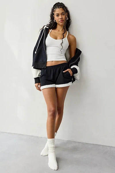Out From Under Snow Days Fleece Trim Sweat Short In Black, Women's At Urban Outfitters