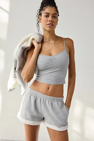 Out From Under Snow Days Fleece Trim Sweat Short In Grey, Women's At Urban Outfitters In Gray