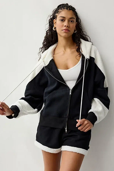 Out From Under Snow Days Oversized Fleece Full-zip Hoodie Sweatshirt In Black, Women's At Urban Outfitters