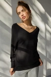 Out From Under Soft Serve Double-v Long Sleeve Top In Black, Women's At Urban Outfitters