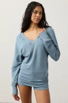 Out From Under Soft Serve Double-v Long Sleeve Top In Blue, Women's At Urban Outfitters