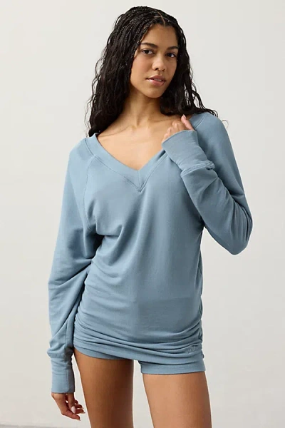 Out From Under Soft Serve Double-v Long Sleeve Top In Blue, Women's At Urban Outfitters