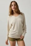 Out From Under Soft Serve Double-v Long Sleeve Top In Cream, Women's At Urban Outfitters In White