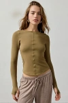Out From Under Soft Serve Spliced Long Sleeve Tee In Olive, Women's At Urban Outfitters In Green