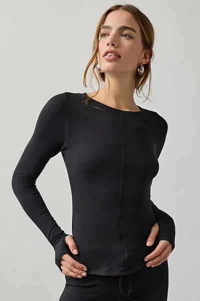 Out From Under Soft Serve Spliced Long Sleeve Tee In Washed Black, Women's At Urban Outfitters