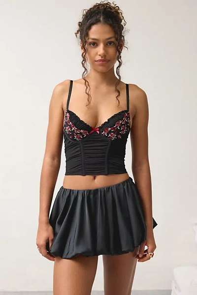 Out From Under Soft Spot Floral Embroidered Mesh Corset In Black, Women's At Urban Outfitters