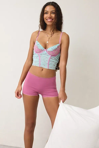 Out From Under Soft Spot Floral Embroidered Mesh Corset In Blue/pink, Women's At Urban Outfitters In Multi