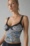 Out From Under Soft Touch Lace Trim Cropped Cami In Blue Animal Print, Women's At Urban Outfitters