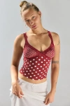 Out From Under Soft Touch Lace Trim Cropped Cami In Polka Dot, Women's At Urban Outfitters In Pink