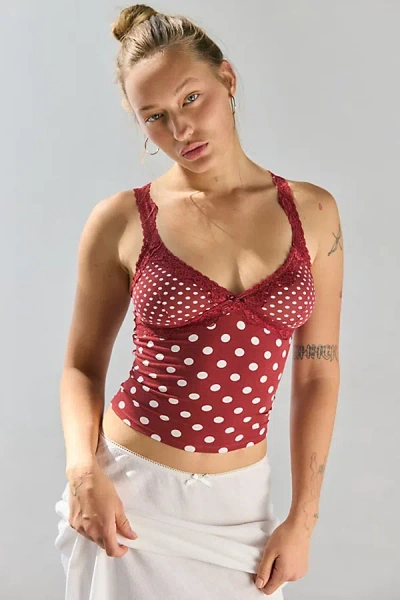Out From Under Soft Touch Lace Trim Cropped Cami In Polka Dot, Women's At Urban Outfitters In Pink