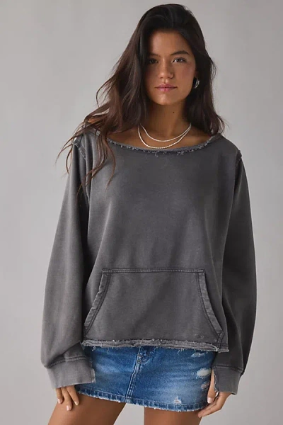 Out From Under Spring Breaker Slouch Off-the-shoulder Pullover Top In Dark Grey, Women's At Urban Outfitters In Gray
