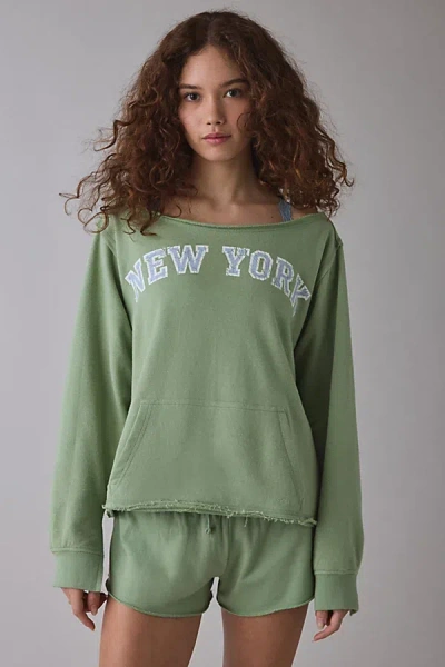 Out From Under Spring Breaker Slouch Off-the-shoulder Pullover Top In Green, Women's At Urban Outfitters