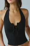 Out From Under Stassi Seamless Knit Lace-up Halter Top In Black, Women's At Urban Outfitters
