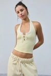 Out From Under Stassi Seamless Knit Lace-up Halter Top In Light Yellow, Women's At Urban Outfitters In Light Yellow