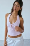 Out From Under Stassi Seamless Knit Lace-up Halter Top In Lilac, Women's At Urban Outfitters