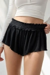 Out From Under Stay At Home Smocked Ruffle Knit Shorts In Black, Women's At Urban Outfitters In Brown