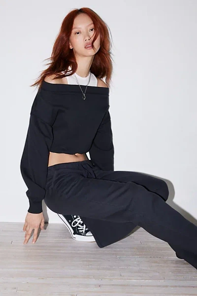 Out From Under Bubble Hem Cropped Sweatshirt In Black, Women's At Urban Outfitters