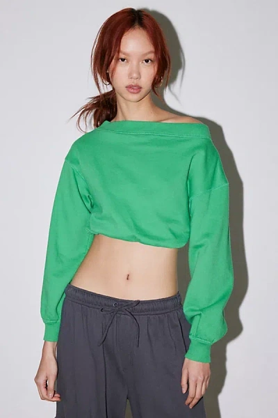 Out From Under Bubble Hem Cropped Sweatshirt In Bright Green, Women's At Urban Outfitters