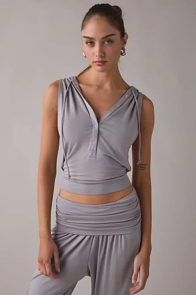 Out From Under Stormy Hooded Henley Muscle Tank Top In Grey, Women's At Urban Outfitters In Gray