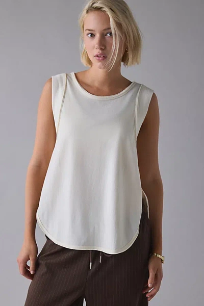Out From Under Straight Chillin' Side-split Muscle Tank Top In Ivory, Women's At Urban Outfitters
