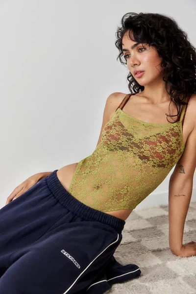 Out From Under Stretch Lace Bodysuit In Khaki At Urban Outfitters