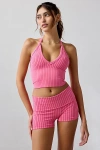 Out From Under Striped Seamless Halter Top + Micro Short 2-piece Set In Light Arctic Pink, Women's At Urban Outfitt In Pink