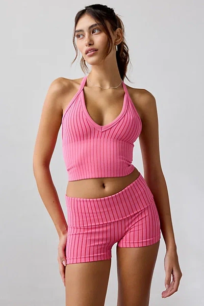 Out From Under Striped Seamless Halter Top + Micro Short 2-piece Set In Light Arctic Pink, Women's At Urban Outfitt