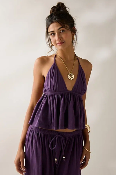 Out From Under Summer Love Open-back Flyaway Halter Top In Plum, Women's At Urban Outfitters In Purple